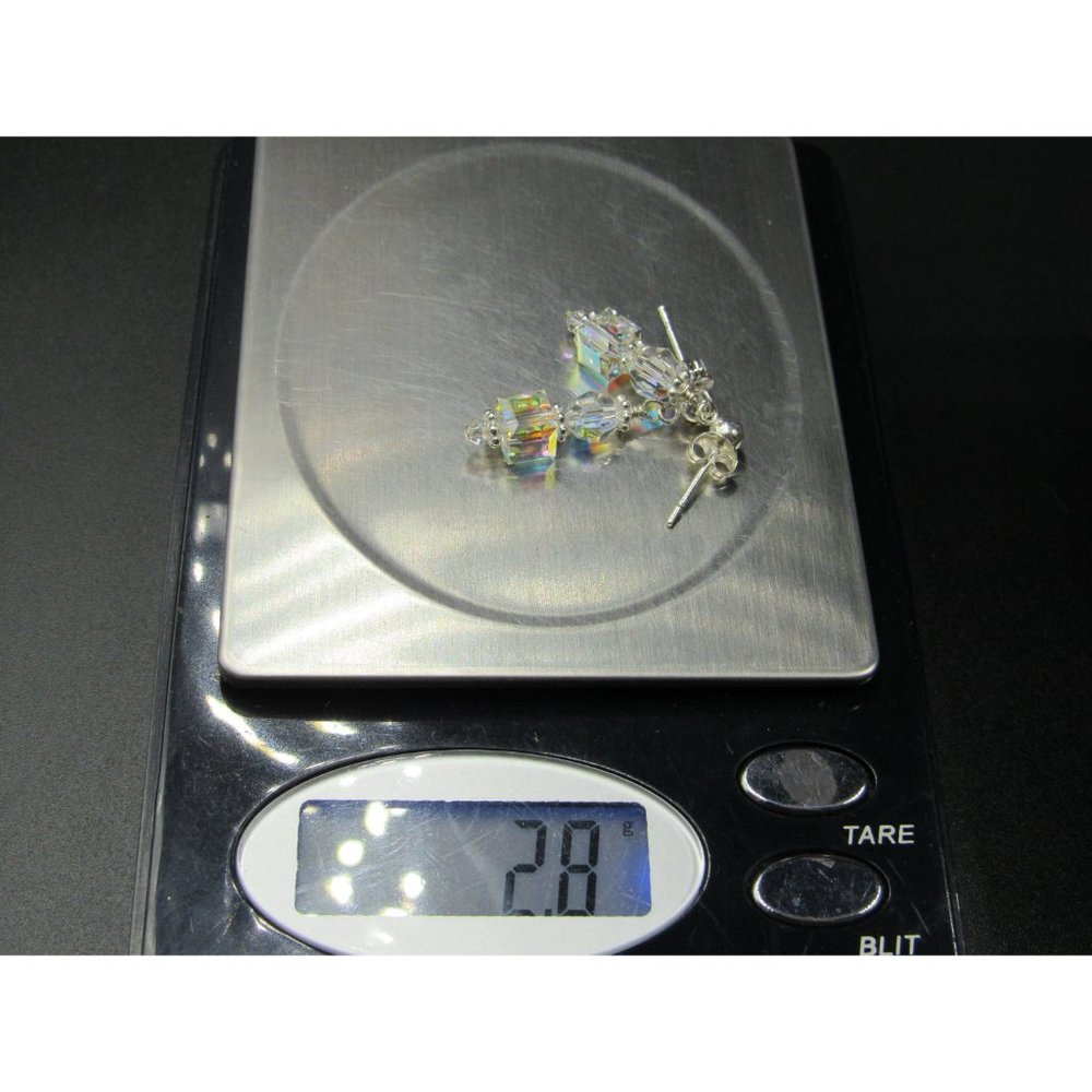 Sterling Silver Simple Cube Crystal Dangle Earrin… - image 6